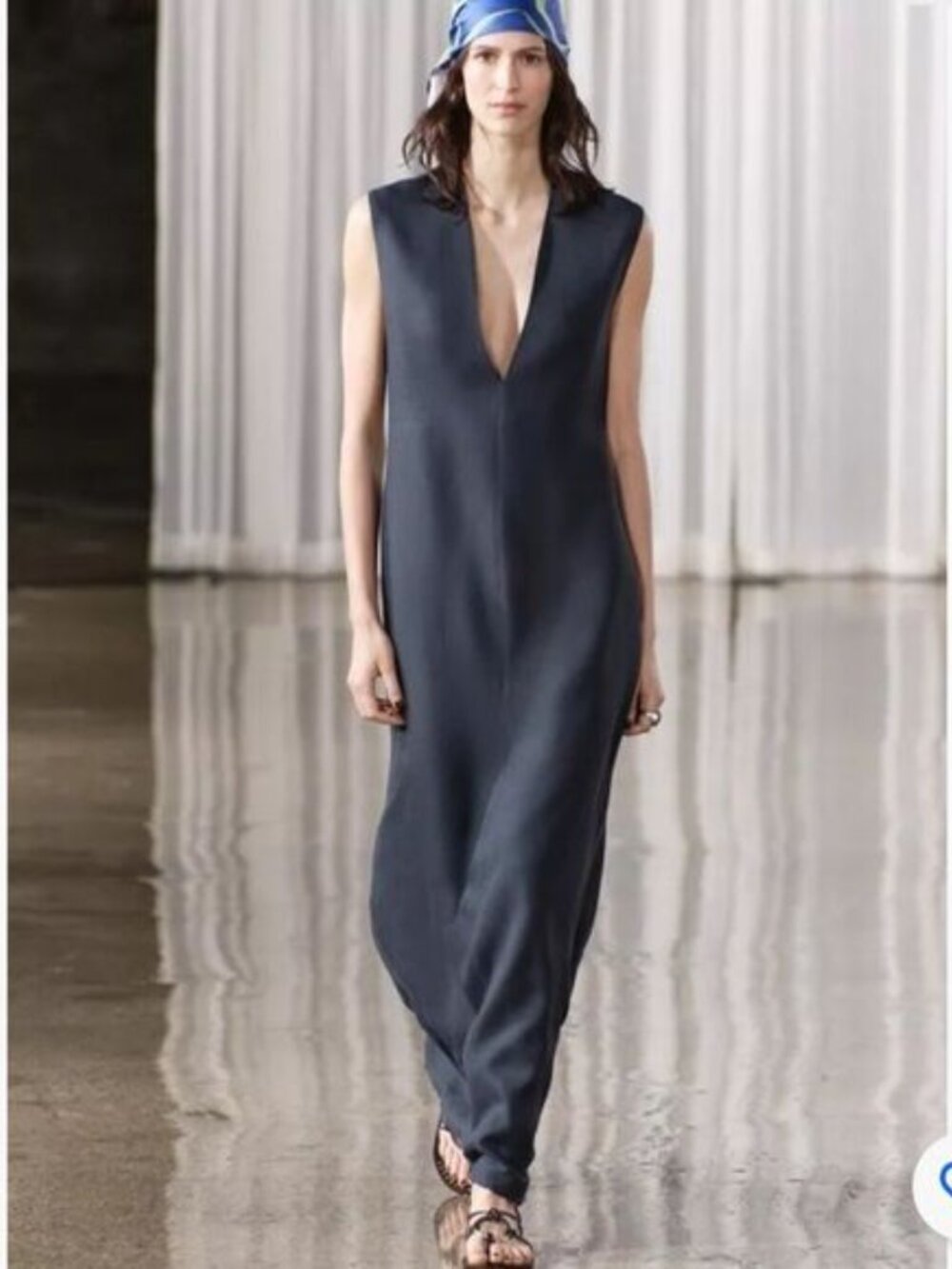 Zara ZW Collection V-Neck Sleeveless Maxi Dress Blue
